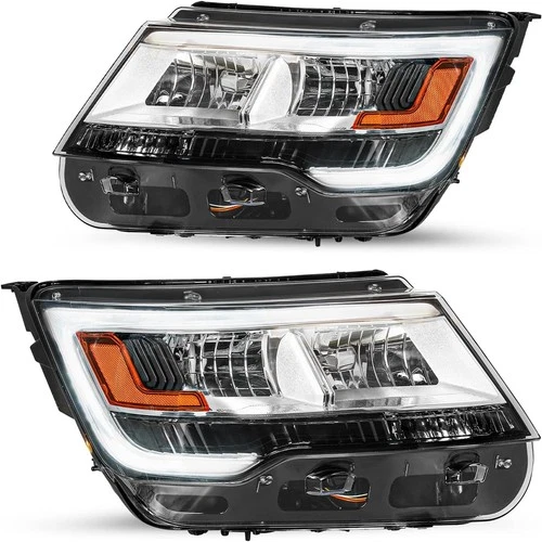 LH+RH Pair Headlights Assembly For 2016-2019 Ford Explorer Chrome w/ LED DRL